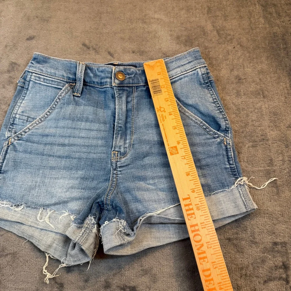 Hollister High Rise Short 3 Denim‎ Womens Size 0 Blue Advanced Stretch Cut Off